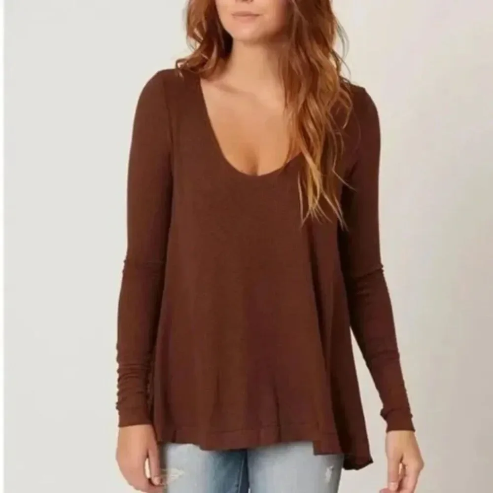 Free People Malibu Thermal Top Waffle Knit XS Boho Relaxed Neutral Flowy Classic
